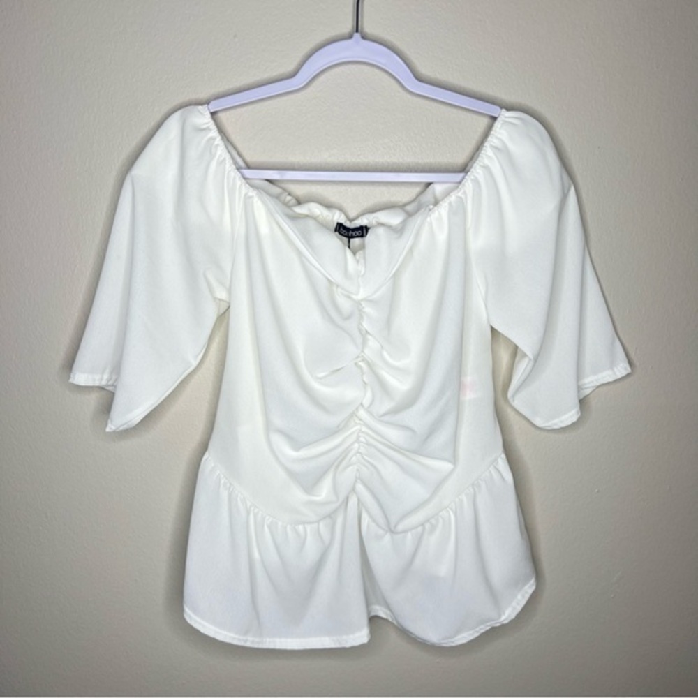 Boohoo Ruched Off The Shoulder‎ Crepe Blouse Plus